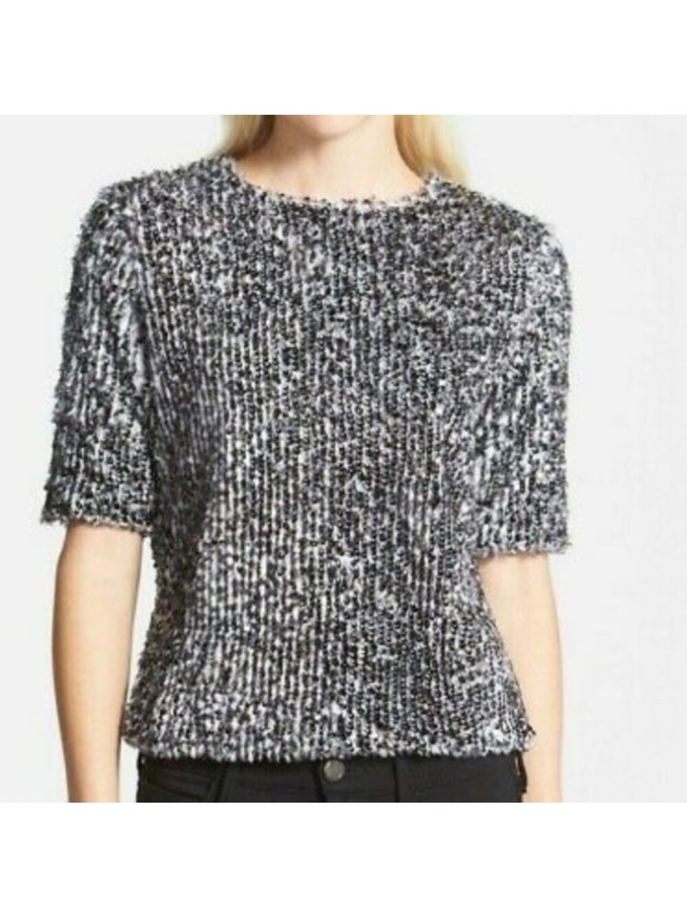 Search For Sanity Fuzzy Sequin Short Sleeve Sweater Top Medium